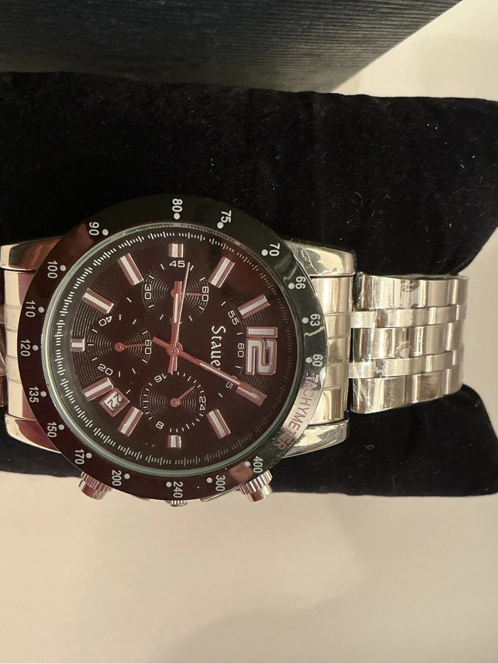 Stainless Steel Men's Chronograph Watch - Black Dial